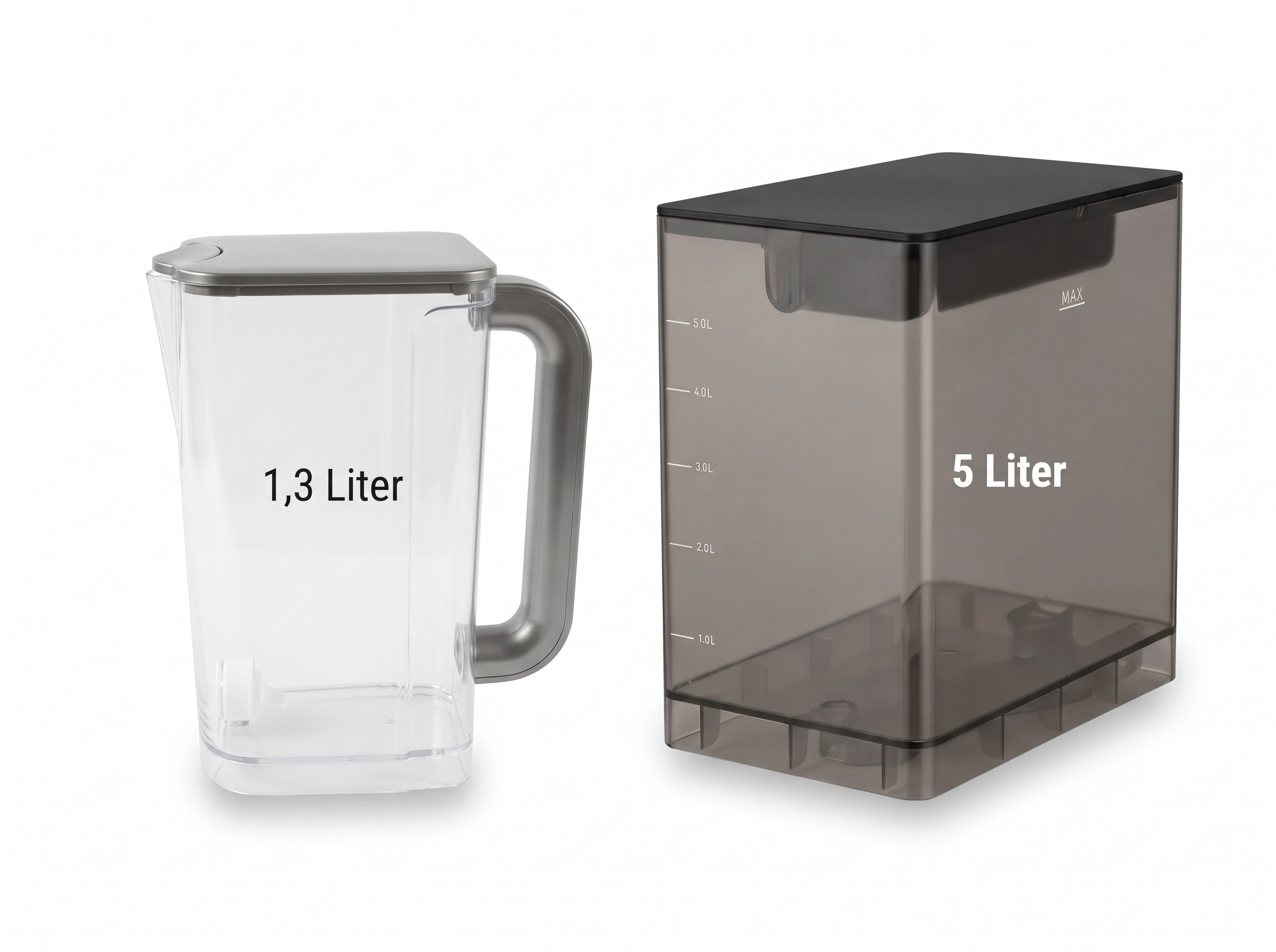 Abnehmbarer 5-Liter-Rohwassertank und 1,3-Liter-Reinwasserkanne der Aqua Therm Ice