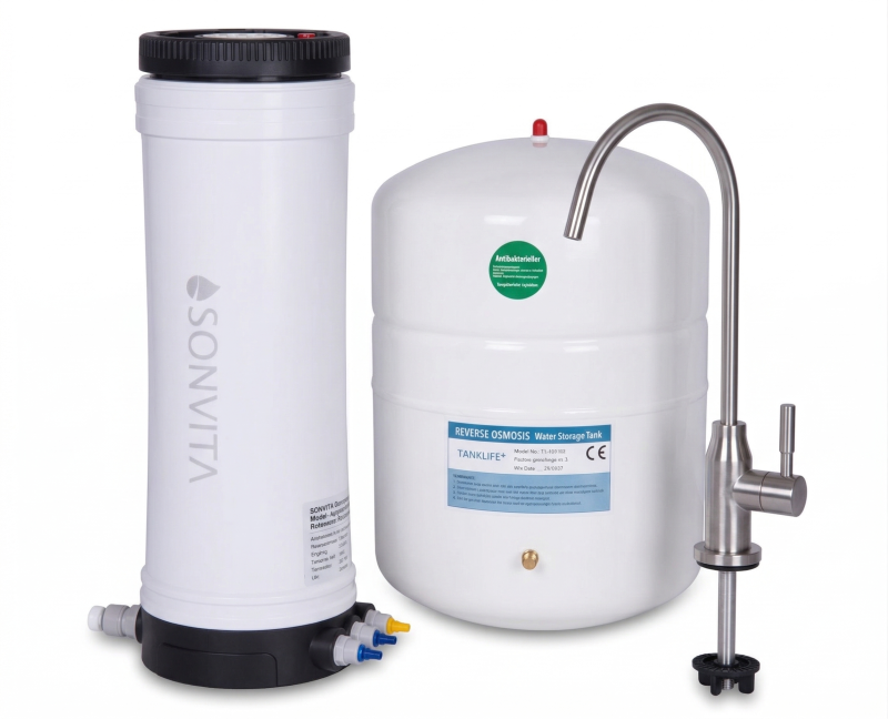 SONVITA Aqua Tower Osmoseanlage mit Drucktank und Wasserhahn