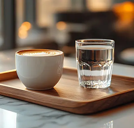 Glas mit gefiltertem Osmosewasser neben einer SONVITA Untertischanlage